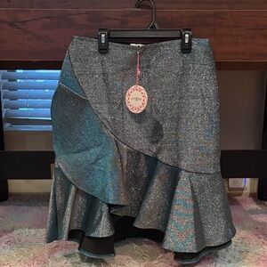 Umgee Sparkling Asymmetrical Skirt in Blue